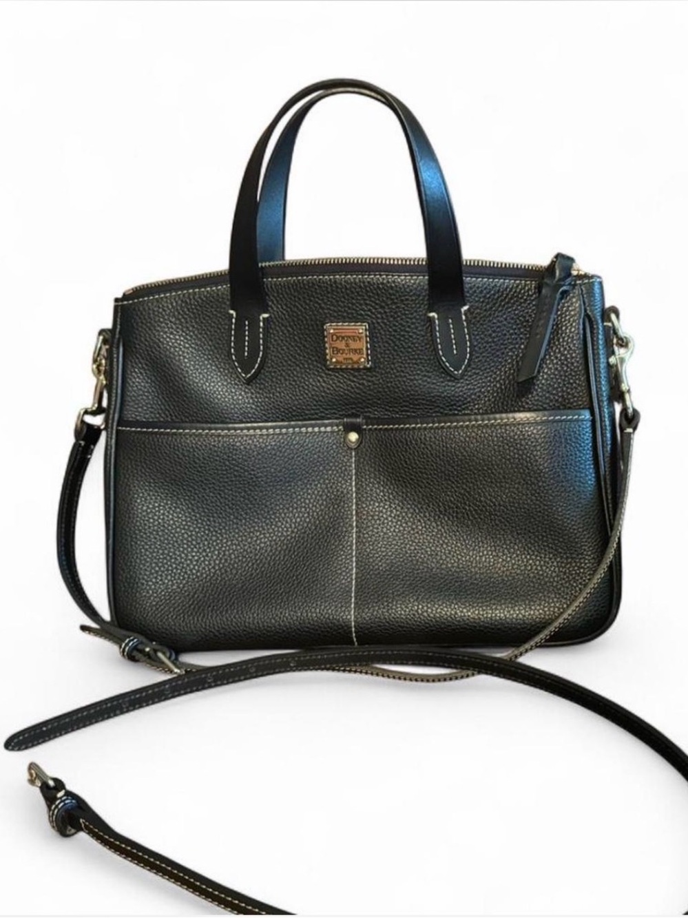 Dooney & Bourke Black Pebbled Leather Satchel with Removable Strap